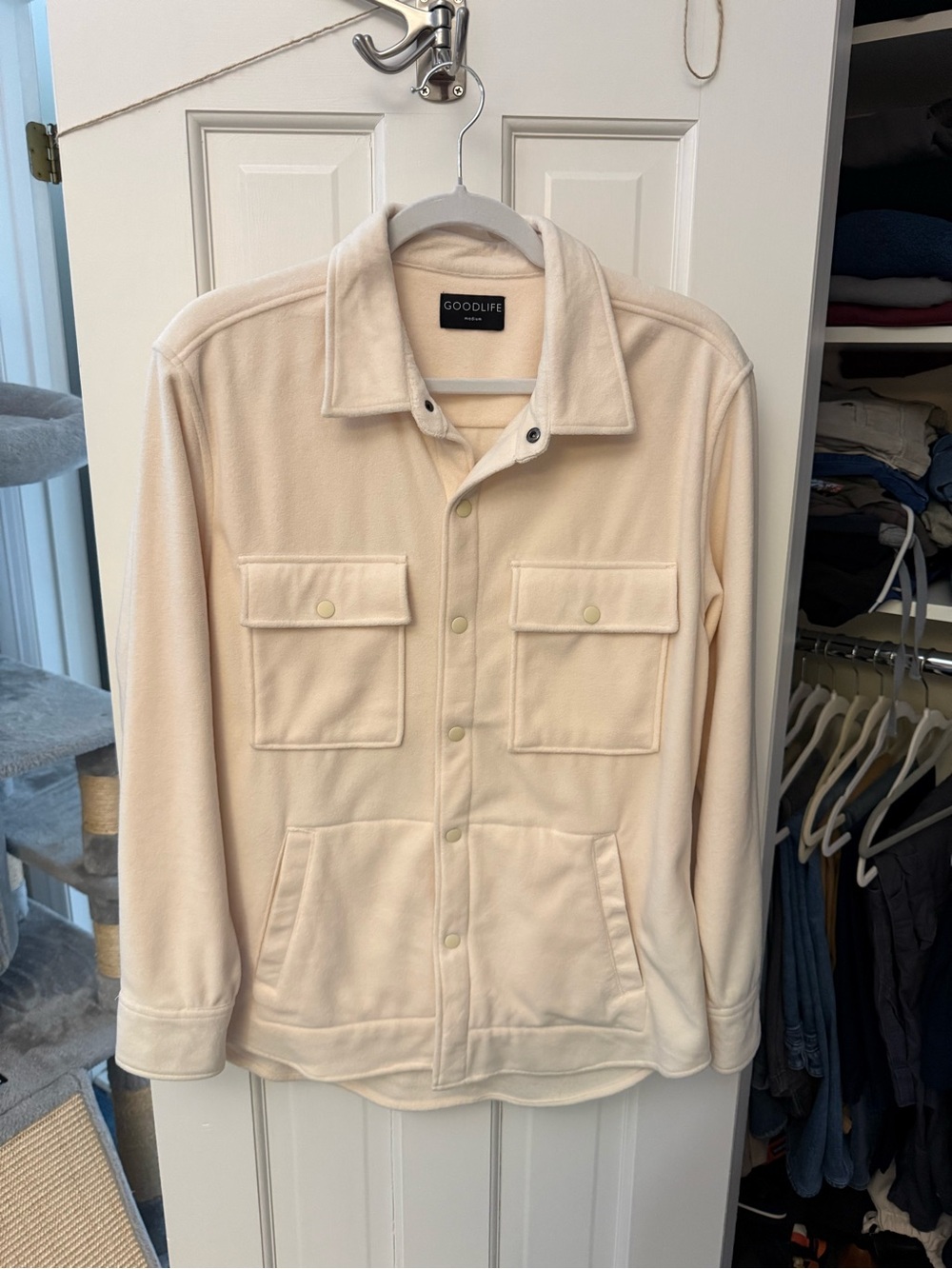 Goodlife Men’s Cream Lightweight Fleece Shirt Jacket